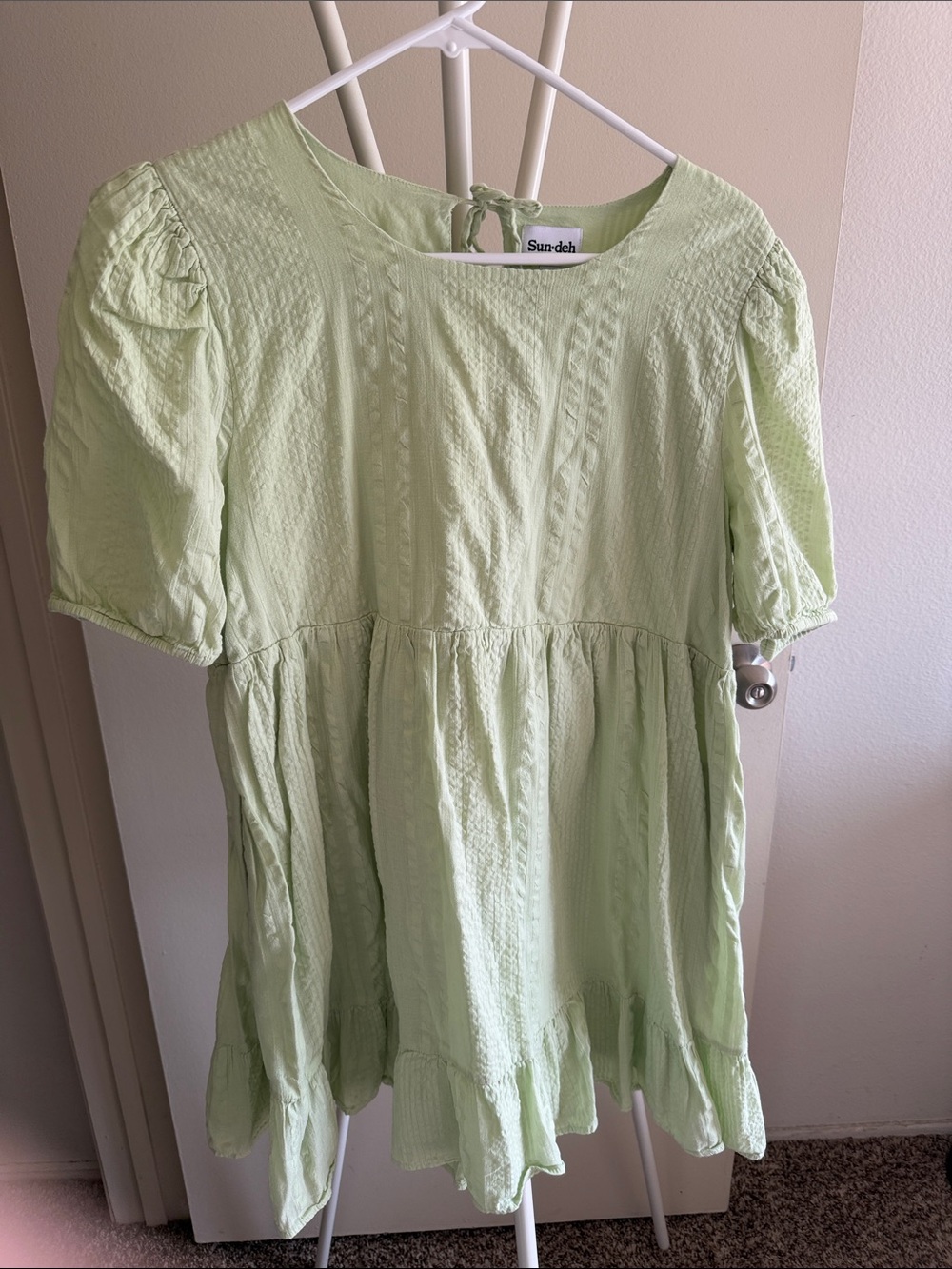 Sundek Light Green Textured Tiered Short Sleeve Tunic